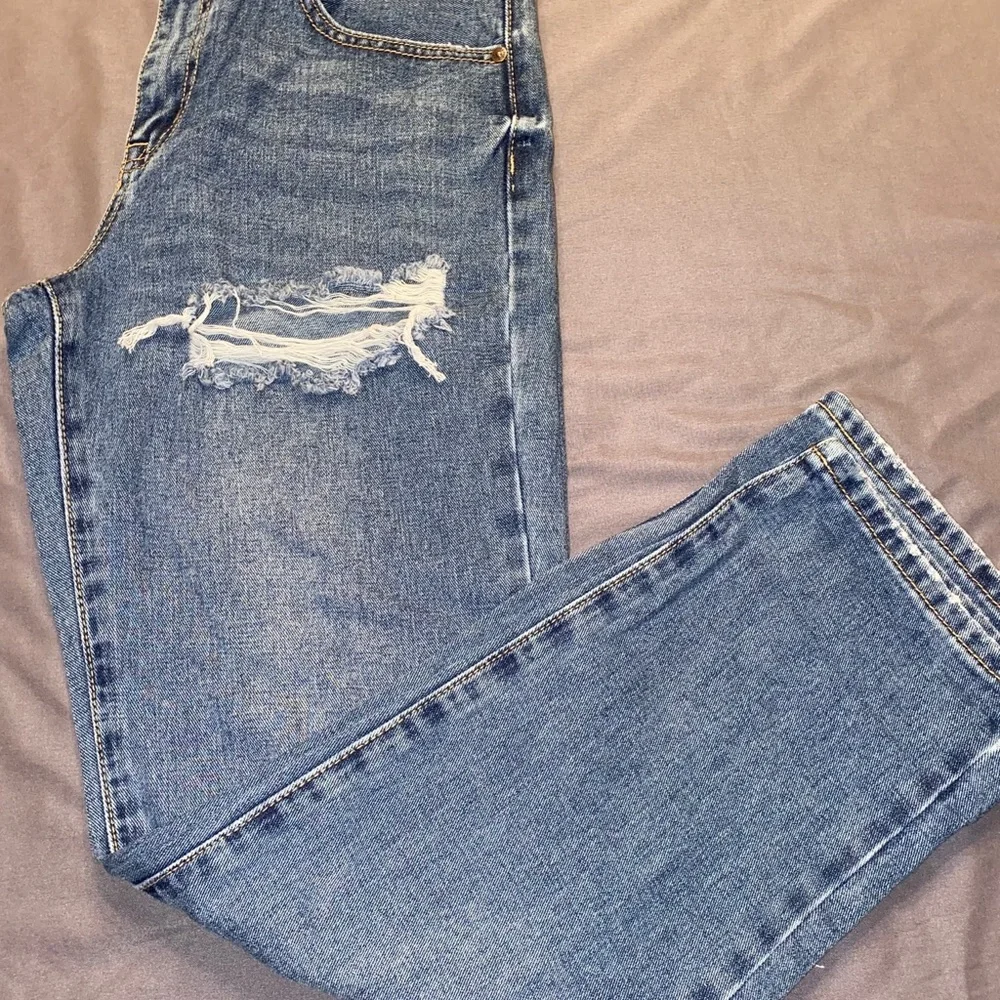 Forever 21 Distressed Straight Leg Denim Jeans
